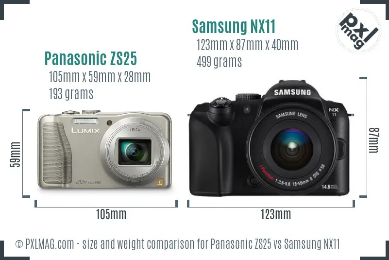 Panasonic ZS25 vs Samsung NX11 size comparison