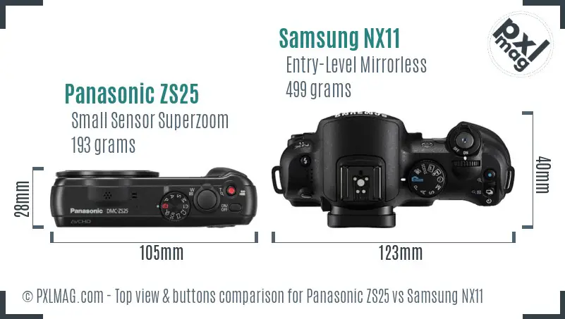 Panasonic ZS25 vs Samsung NX11 top view buttons comparison