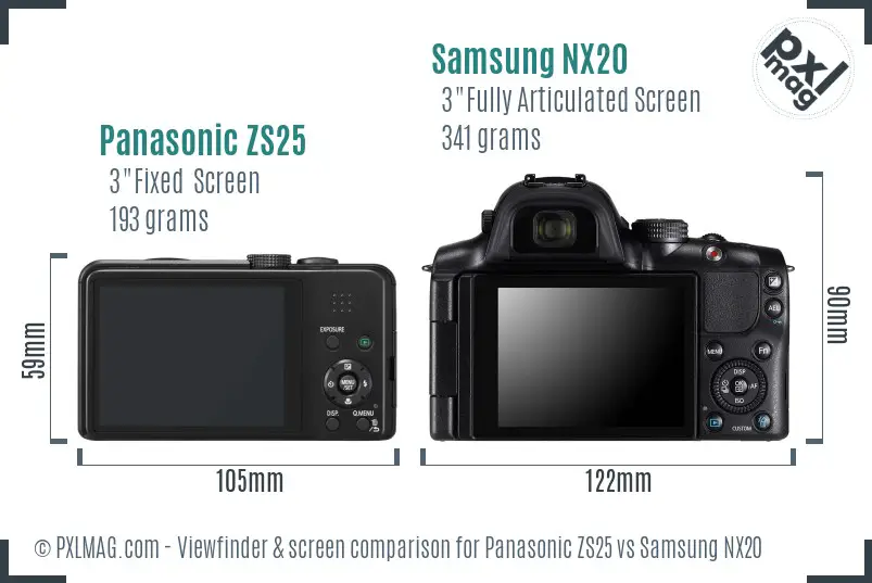 Panasonic ZS25 vs Samsung NX20 Screen and Viewfinder comparison