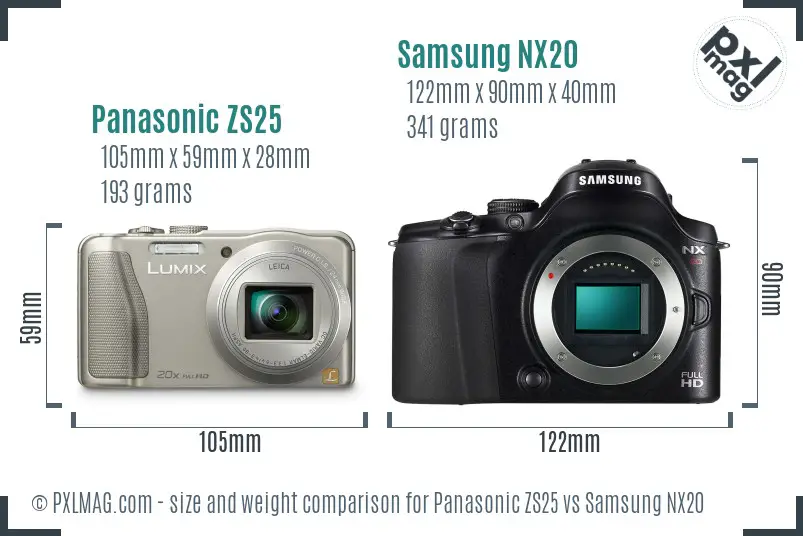 Panasonic ZS25 vs Samsung NX20 size comparison