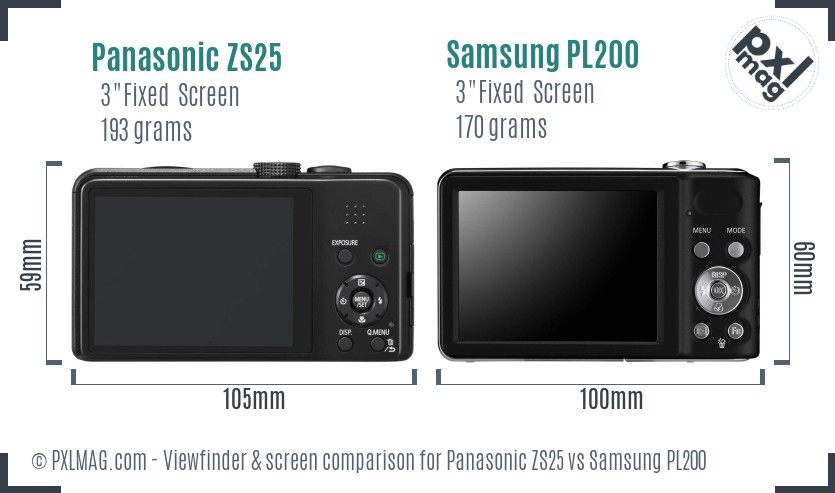 Panasonic ZS25 vs Samsung PL200 Screen and Viewfinder comparison