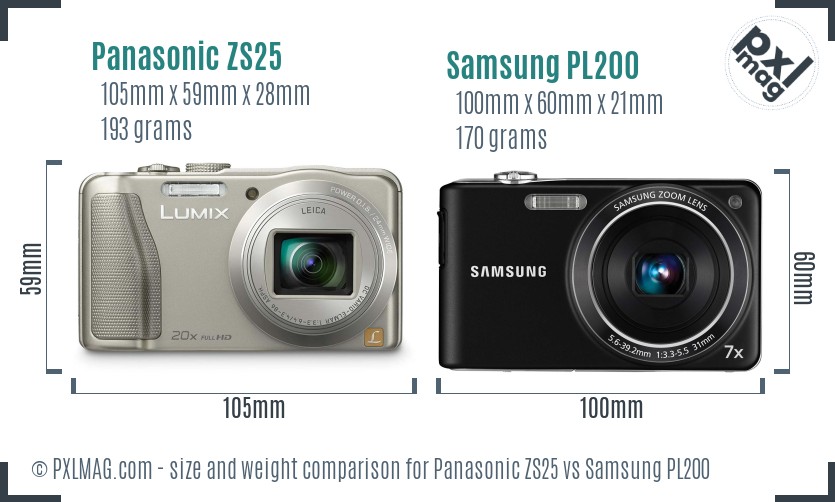 Panasonic ZS25 vs Samsung PL200 size comparison