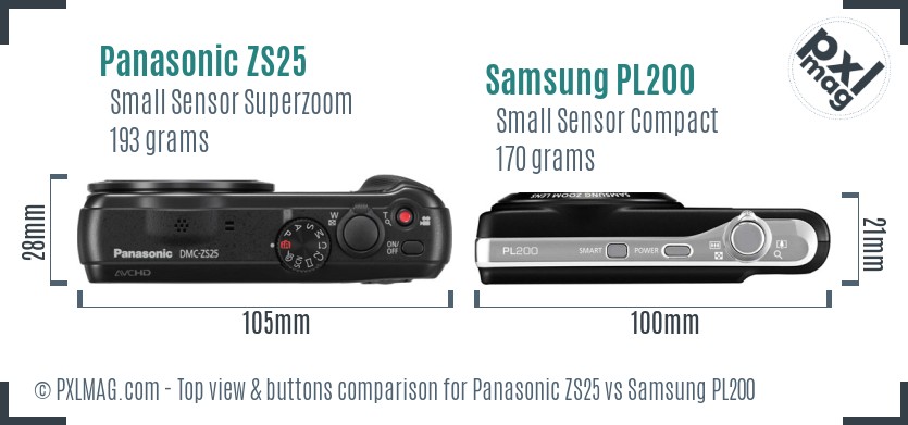 Panasonic ZS25 vs Samsung PL200 top view buttons comparison