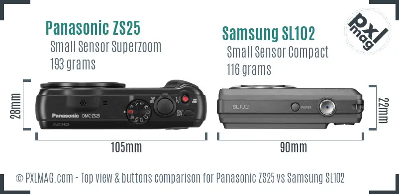 Panasonic ZS25 vs Samsung SL102 top view buttons comparison