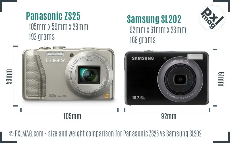 Panasonic ZS25 vs Samsung SL202 size comparison Panasonic ZS25 vs Samsung SL202 size comparison