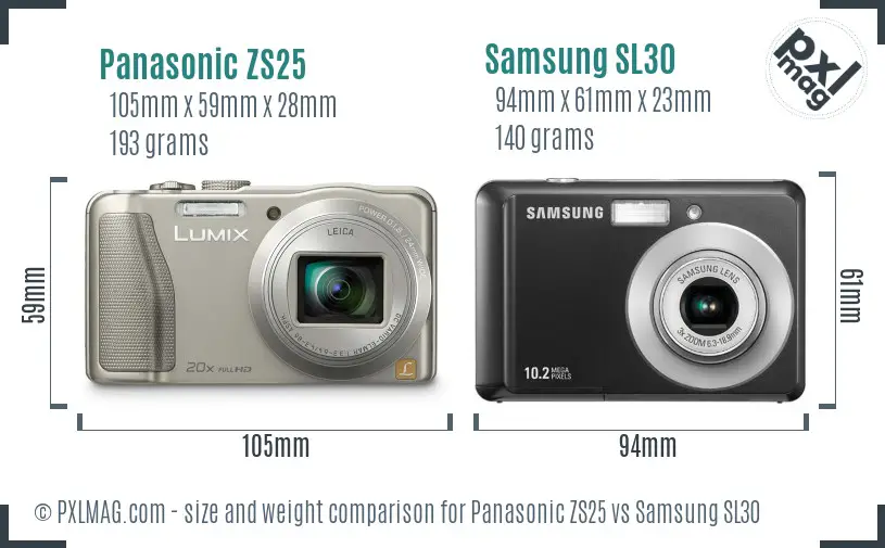 Panasonic ZS25 vs Samsung SL30 size comparison