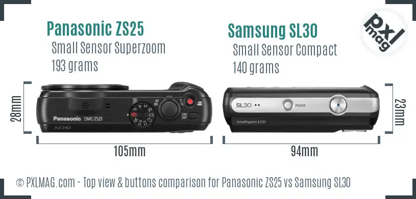 Panasonic ZS25 vs Samsung SL30 top view buttons comparison