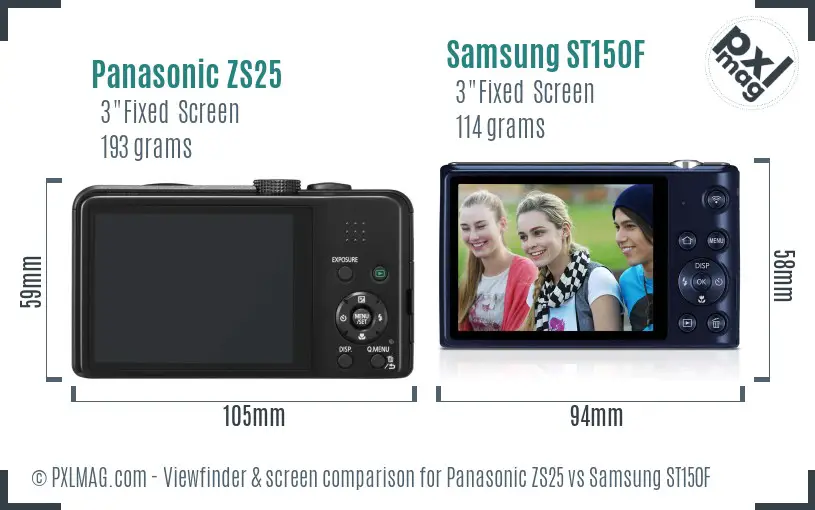 Panasonic ZS25 vs Samsung ST150F Screen and Viewfinder comparison