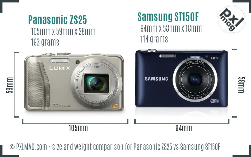 Panasonic ZS25 vs Samsung ST150F size comparison