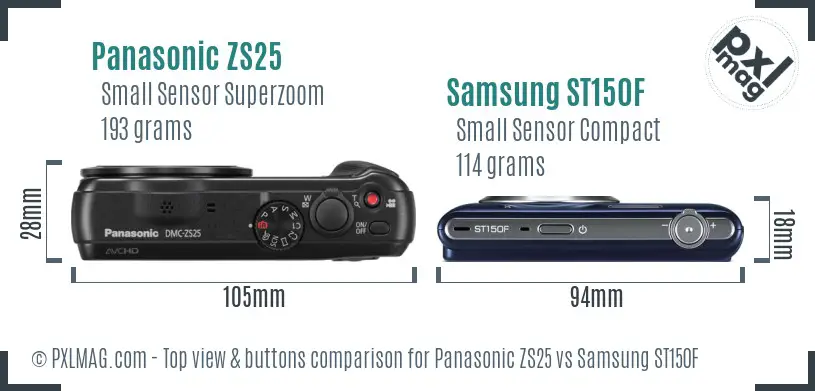 Panasonic ZS25 vs Samsung ST150F top view buttons comparison