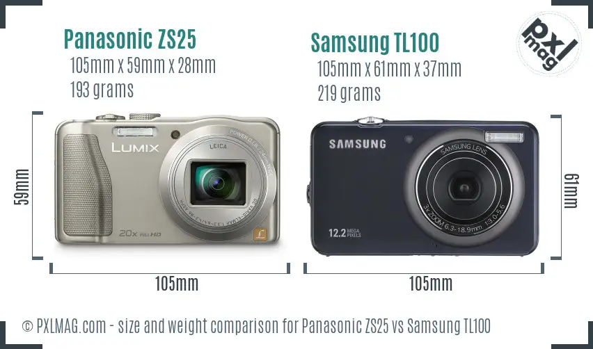 Panasonic ZS25 vs Samsung TL100 size comparison