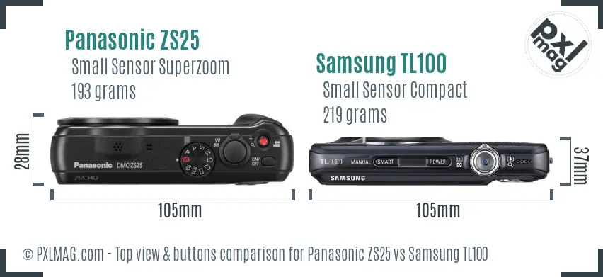 Panasonic ZS25 vs Samsung TL100 top view buttons comparison