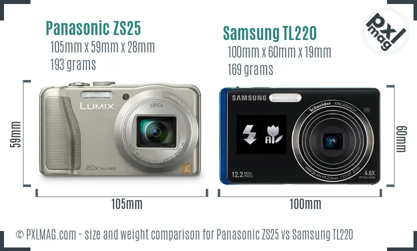 Panasonic ZS25 vs Samsung TL220 size comparison