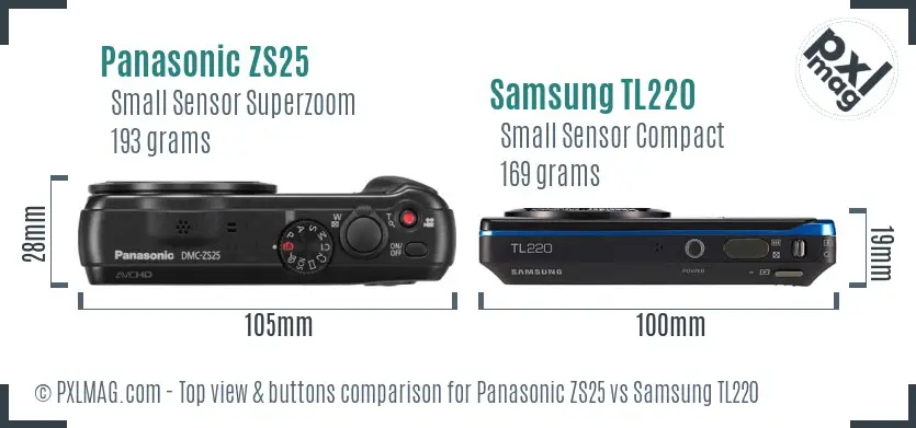 Panasonic ZS25 vs Samsung TL220 top view buttons comparison