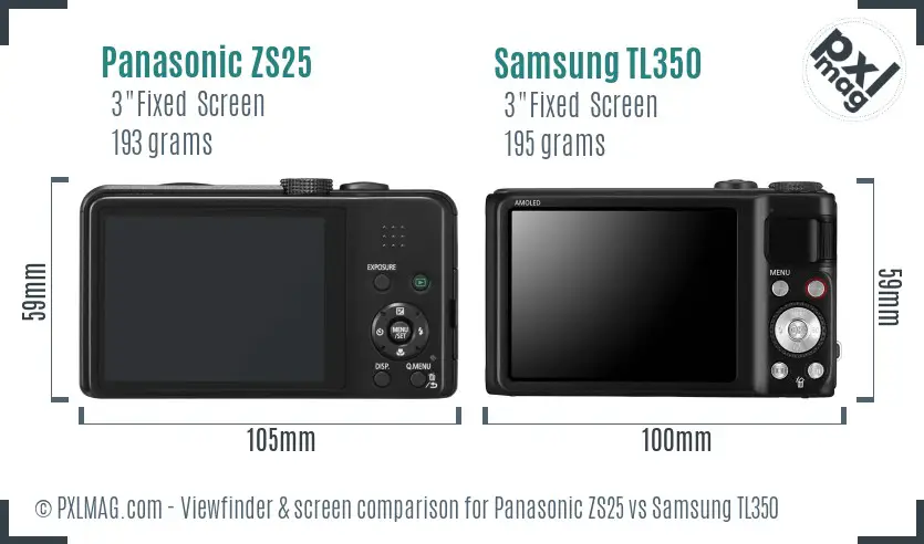Panasonic ZS25 vs Samsung TL350 Screen and Viewfinder comparison