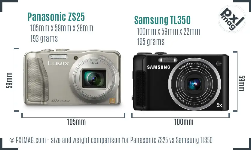 Panasonic ZS25 vs Samsung TL350 size comparison