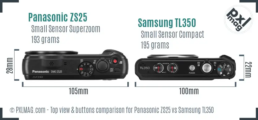 Panasonic ZS25 vs Samsung TL350 top view buttons comparison
