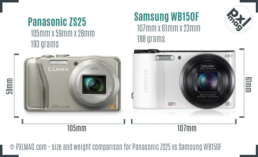 Panasonic ZS25 vs Samsung WB150F size comparison