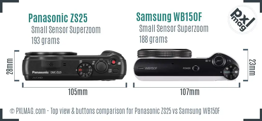 Panasonic ZS25 vs Samsung WB150F top view buttons comparison