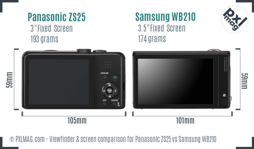 Panasonic ZS25 vs Samsung WB210 Screen and Viewfinder comparison