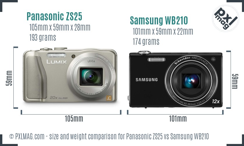 Panasonic ZS25 vs Samsung WB210 size comparison Panasonic ZS25 vs Samsung WB210 size comparison