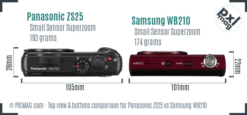 Panasonic ZS25 vs Samsung WB210 top view buttons comparison