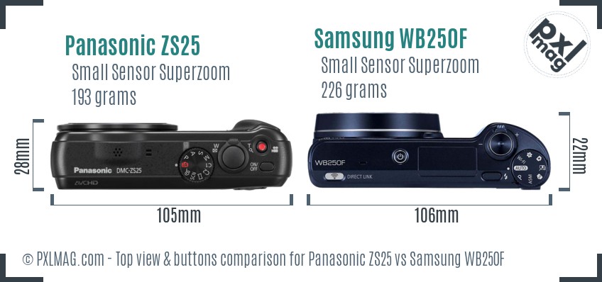 Panasonic ZS25 vs Samsung WB250F top view buttons comparison