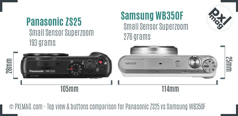 Panasonic ZS25 vs Samsung WB350F top view buttons comparison Panasonic ZS25 vs Samsung WB350F top view buttons comparison