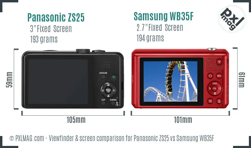 Panasonic ZS25 vs Samsung WB35F Screen and Viewfinder comparison