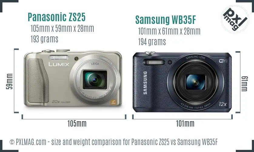 Panasonic ZS25 vs Samsung WB35F size comparison