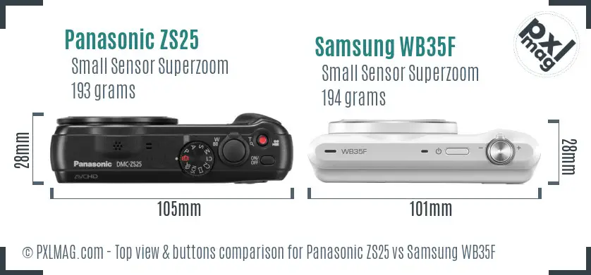 Panasonic ZS25 vs Samsung WB35F top view buttons comparison