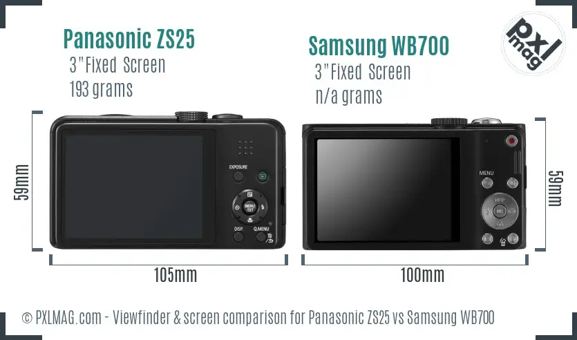 Panasonic ZS25 vs Samsung WB700 Screen and Viewfinder comparison