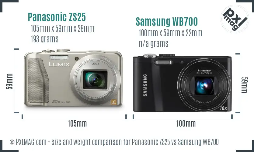 Panasonic ZS25 vs Samsung WB700 size comparison