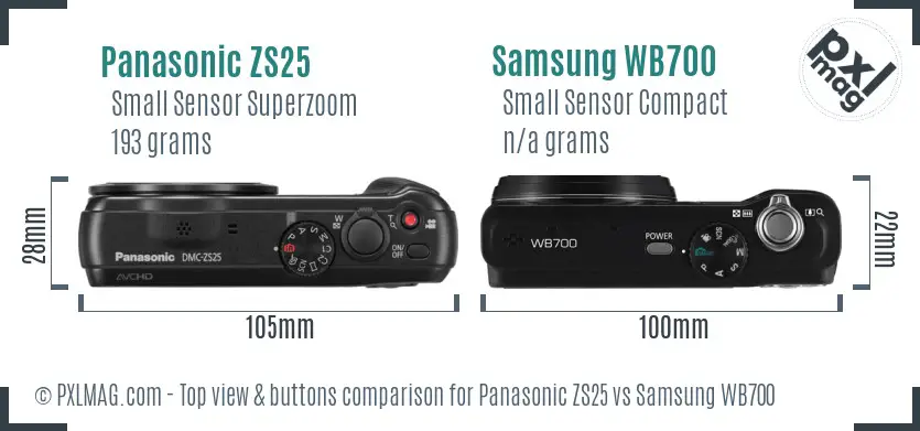 Panasonic ZS25 vs Samsung WB700 top view buttons comparison