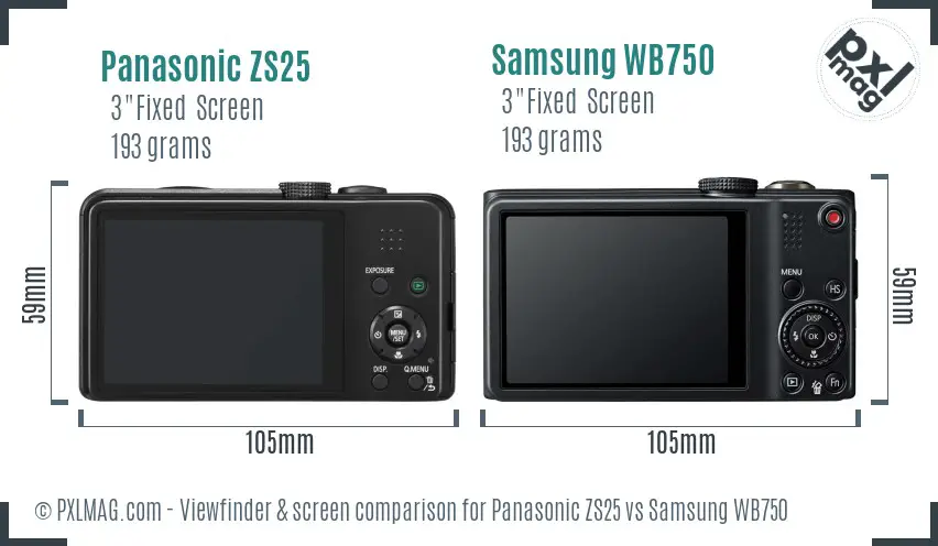 Panasonic ZS25 vs Samsung WB750 Screen and Viewfinder comparison Panasonic ZS25 vs Samsung WB750 Screen and Viewfinder comparison