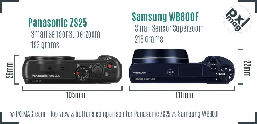 Panasonic ZS25 vs Samsung WB800F top view buttons comparison Panasonic ZS25 vs Samsung WB800F top view buttons comparison