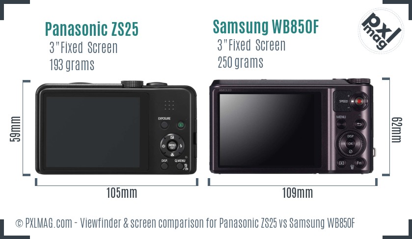 Panasonic ZS25 vs Samsung WB850F Screen and Viewfinder comparison