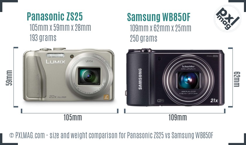 Panasonic ZS25 vs Samsung WB850F size comparison Panasonic ZS25 vs Samsung WB850F size comparison