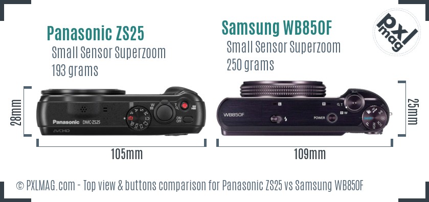 Panasonic ZS25 vs Samsung WB850F top view buttons comparison