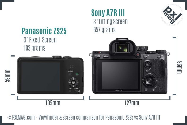 Panasonic ZS25 vs Sony A7R III Screen and Viewfinder comparison