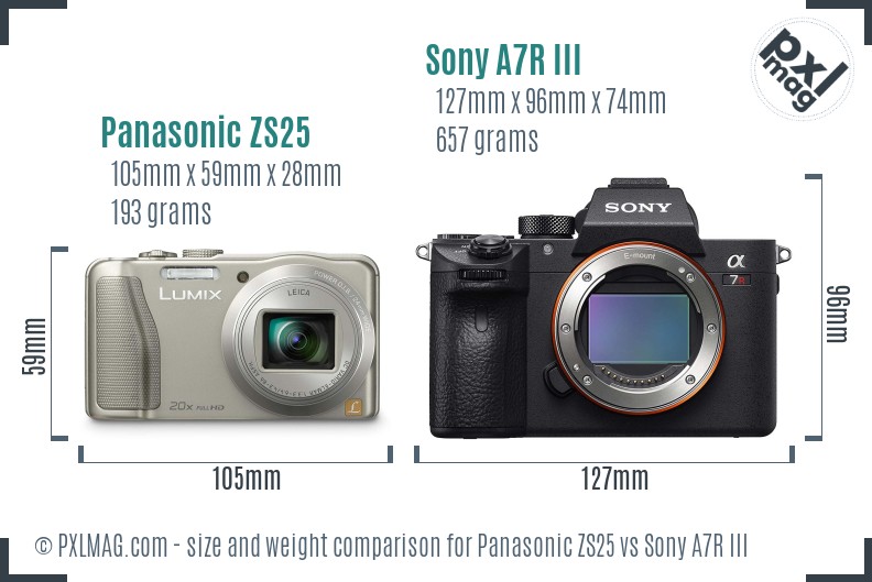 Panasonic ZS25 vs Sony A7R III size comparison Panasonic ZS25 vs Sony A7R III size comparison