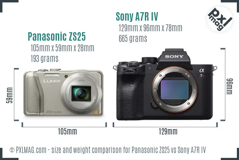 Panasonic ZS25 vs Sony A7R IV size comparison