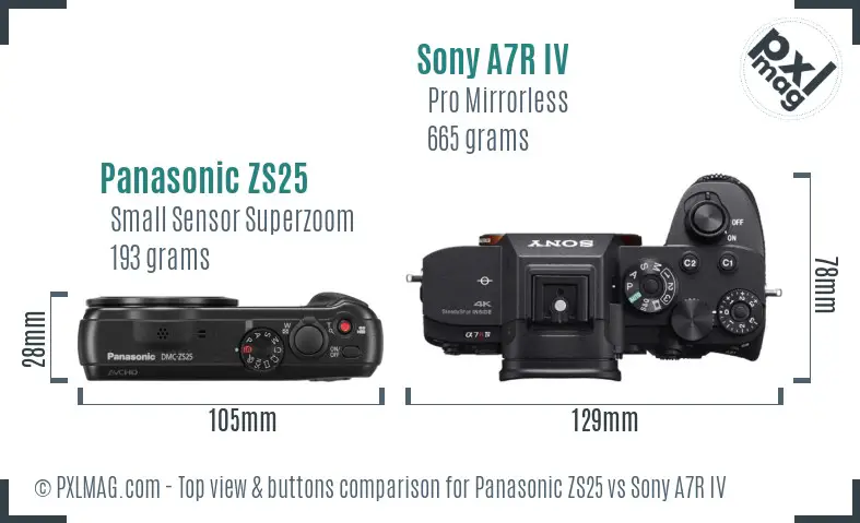 Panasonic ZS25 vs Sony A7R IV top view buttons comparison