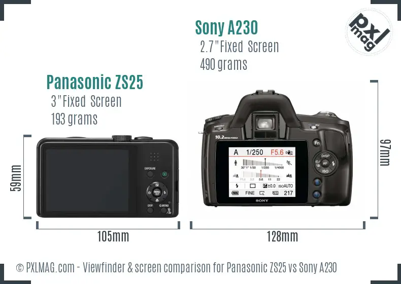 Panasonic ZS25 vs Sony A230 Screen and Viewfinder comparison Panasonic ZS25 vs Sony A230 Screen and Viewfinder comparison