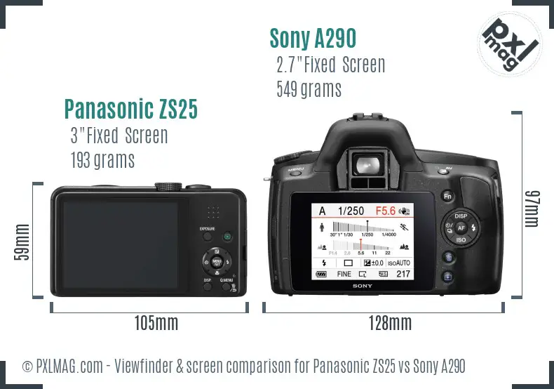 Panasonic ZS25 vs Sony A290 Screen and Viewfinder comparison Panasonic ZS25 vs Sony A290 Screen and Viewfinder comparison