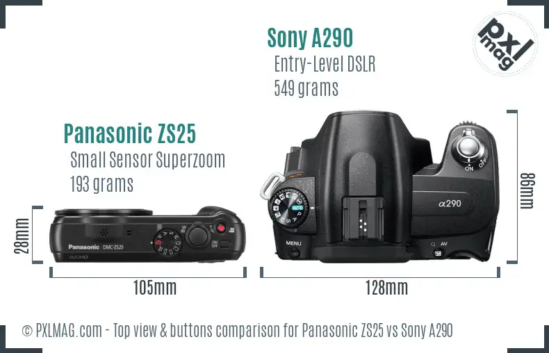 Panasonic ZS25 vs Sony A290 top view buttons comparison Panasonic ZS25 vs Sony A290 top view buttons comparison