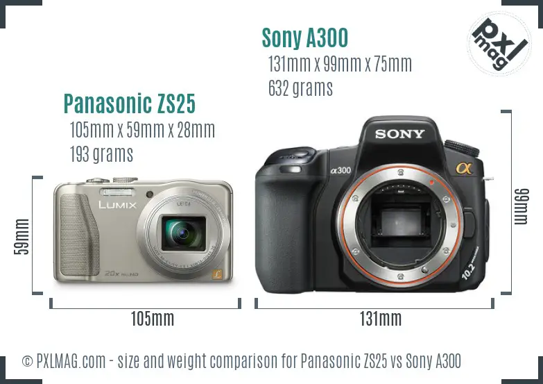 Panasonic ZS25 vs Sony A300 size comparison Panasonic ZS25 vs Sony A300 size comparison