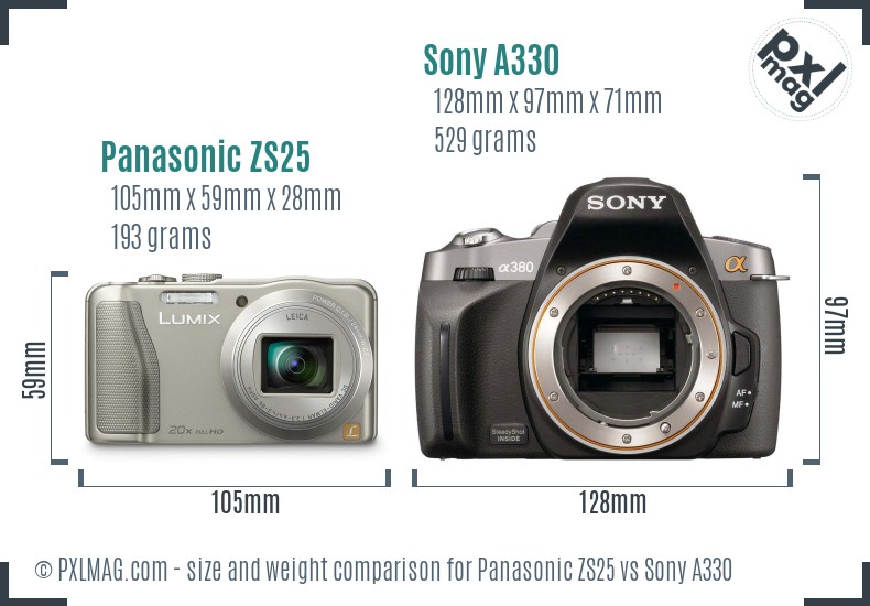 Panasonic ZS25 vs Sony A330 size comparison
