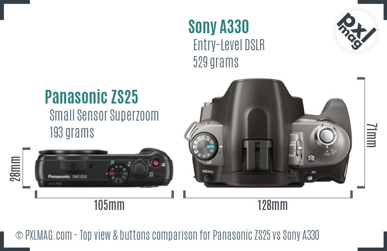 Panasonic ZS25 vs Sony A330 top view buttons comparison