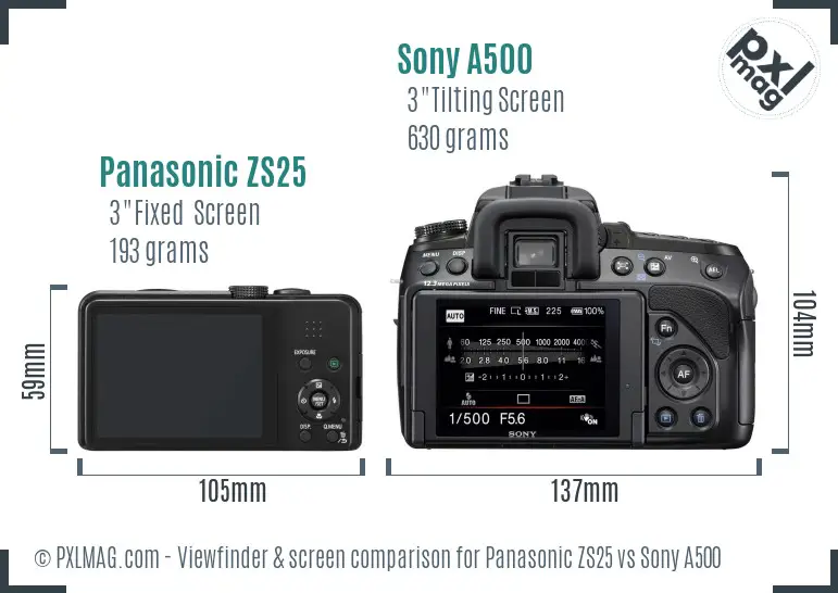 Panasonic ZS25 vs Sony A500 Screen and Viewfinder comparison Panasonic ZS25 vs Sony A500 Screen and Viewfinder comparison